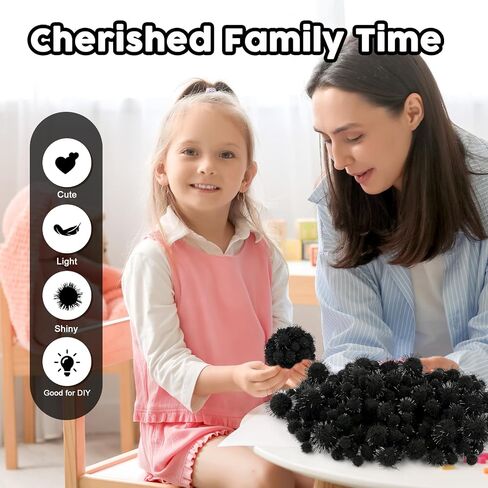 Nachlynn 1000 Glitter Pom Poms Bulk 4 أحجام متنوعة ناعمة ناعمة pom poms لأنشطة ديكورات الحرف اليدوية مع حقيبة تخزين (أسود) in Kuwait