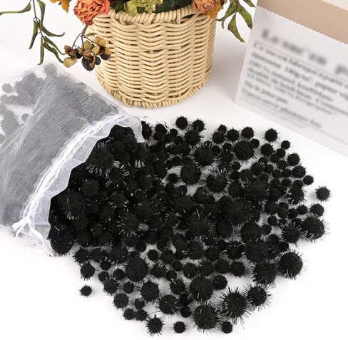 Nachlynn 1000 Glitter Pom Poms Bulk 4 أحجام متنوعة ناعمة ناعمة pom poms لأنشطة ديكورات الحرف اليدوية مع حقيبة تخزين (أسود) in Kuwait