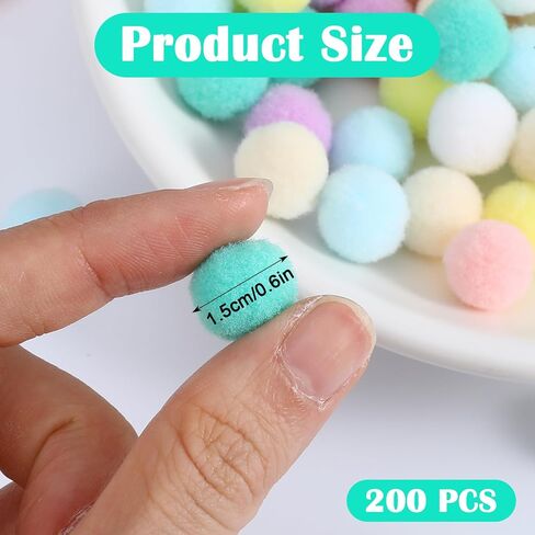 200 Pieces Pom Poms Balls for Crafts, 1 Inch Pompom Ball, Multicolor Fuzzy Ball for Crafts, Fuzzy Pompom Puff Balls for DIY Arts, Craft Making Decorations Projects, Home Party Decorations in Saudi Arabia