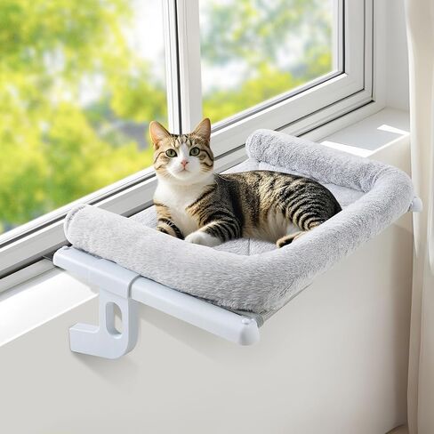 Sunhoo Cat Window Perch Hammock Sturdy Windowsill Set المقعد للقطط الكبيرة لا يوجد حفر لا يوجد رف كيتي قابل للتعديل مع غطاء قابل للغسل ، ويحتفظ مجموعة سهلة بما يصل إلى 40 رطلاً 24.2 * 15 بوصة (رمادي ، ل) in Kuwait