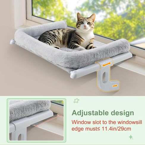 Sunhoo Cat Window Perch Hammock Sturdy Windowsill Set المقعد للقطط الكبيرة لا يوجد حفر لا يوجد رف كيتي قابل للتعديل مع غطاء قابل للغسل ، ويحتفظ مجموعة سهلة بما يصل إلى 40 رطلاً 24.2 * 15 بوصة (رمادي ، ل) in Kuwait