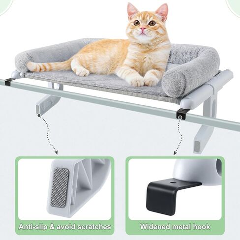 Sunhoo Cat Window Perch Hammock Sturdy Windowsill Set المقعد للقطط الكبيرة لا يوجد حفر لا يوجد رف كيتي قابل للتعديل مع غطاء قابل للغسل ، ويحتفظ مجموعة سهلة بما يصل إلى 40 رطلاً 24.2 * 15 بوصة (رمادي ، ل) in Kuwait