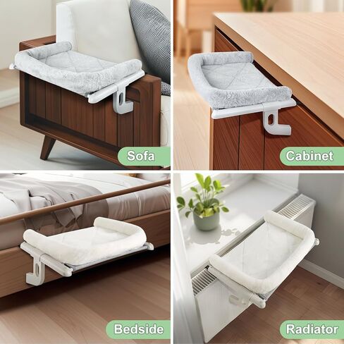 Sunhoo Cat Window Perch Hammock Sturdy Windowsill Set المقعد للقطط الكبيرة لا يوجد حفر لا يوجد رف كيتي قابل للتعديل مع غطاء قابل للغسل ، ويحتفظ مجموعة سهلة بما يصل إلى 40 رطلاً 24.2 * 15 بوصة (رمادي ، ل) in Kuwait