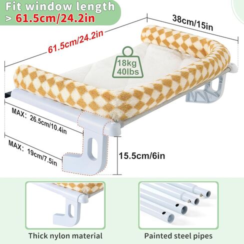 Sunhoo Cat Window Perch Hammock Sturdy Windowsill Set المقعد للقطط الكبيرة لا يوجد حفر لا يوجد رف كيتي قابل للتعديل مع غطاء قابل للغسل ، ويحتفظ مجموعة سهلة بما يصل إلى 40 رطلاً 24.2 * 15 بوصة (رمادي ، ل) in Kuwait