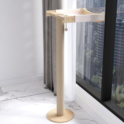 Cat Window Perch with Scratching Post Strong Supported - Large Hammock Bed for Cats Inside - Solid Wood Seat, Soft Cushion - Rustic Indoor Cat Tree Shelf for Sunbathing (Natural, Large 2) in Kuwait