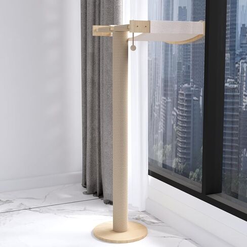 Cat Window Perch with Scratching Post Strong Supported - Large Hammock Bed for Cats Inside - Solid Wood Seat, Soft Cushion - Rustic Indoor Cat Tree Shelf for Sunbathing (Natural, Large 2) in Kuwait