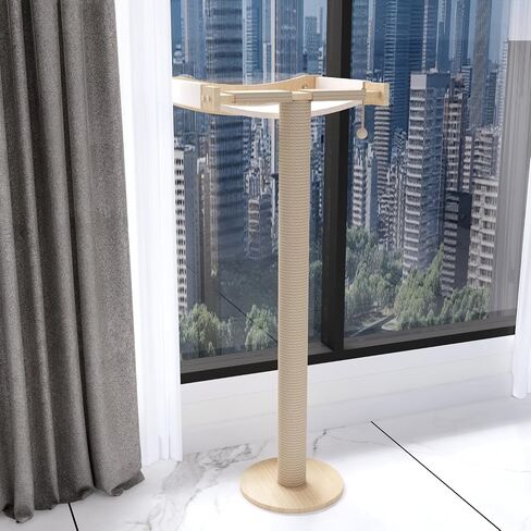 Cat Window Perch with Scratching Post Strong Supported - Large Hammock Bed for Cats Inside - Solid Wood Seat, Soft Cushion - Rustic Indoor Cat Tree Shelf for Sunbathing (Natural, Large 2) in Kuwait
