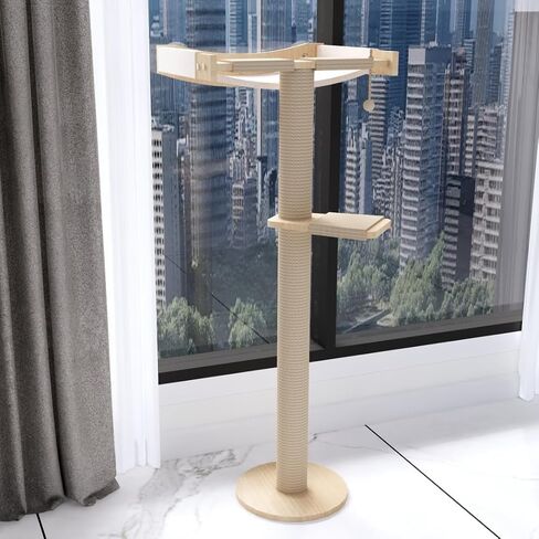 Cat Window Perch with Scratching Post Strong Supported - Large Hammock Bed for Cats Inside - Solid Wood Seat, Soft Cushion - Rustic Indoor Cat Tree Shelf for Sunbathing (Natural, Large 2) in Kuwait