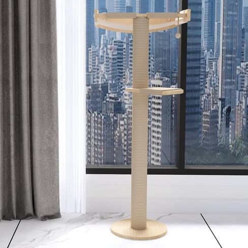 Cat Window Perch with Scratching Post Strong Supported - Large Hammock Bed for Cats Inside - Solid Wood Seat, Soft Cushion - Rustic Indoor Cat Tree Shelf for Sunbathing (Natural, Large 2) in Kuwait