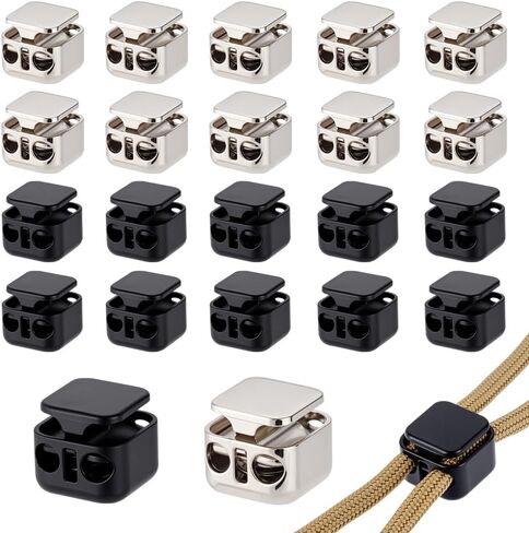 PH Pandahall 24pcs أقفال الحبل الثقيل 2 ألوان ثقب مزدوج ثقب سدادة سدادة ، وسبائك مربعة 15 ممر الرباط الربابي in Kuwait
