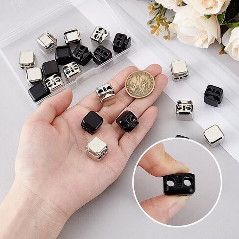 PH Pandahall 24pcs أقفال الحبل الثقيل 2 ألوان ثقب مزدوج ثقب سدادة سدادة ، وسبائك مربعة 15 ممر الرباط الربابي in Kuwait