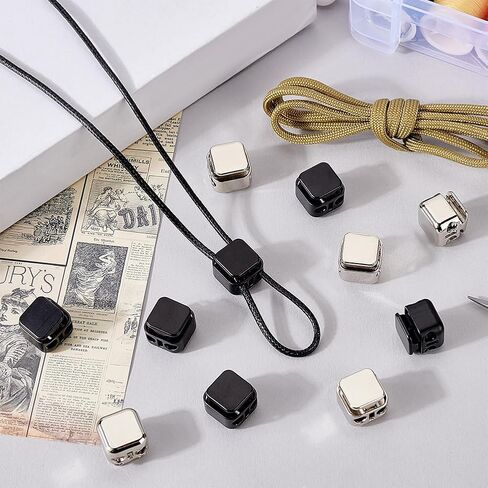 PH Pandahall 24pcs أقفال الحبل الثقيل 2 ألوان ثقب مزدوج ثقب سدادة سدادة ، وسبائك مربعة 15 ممر الرباط الربابي in Kuwait
