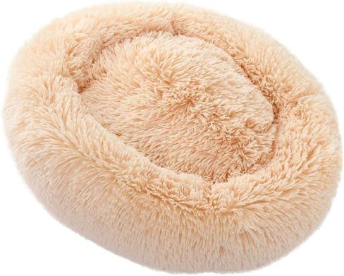 Happyyami Luxury Faux Fur Donut Self Warming Round Cushion for Cats and Cozy Small Beige for Joint Relief and Improved Sleep in Saudi Arabia