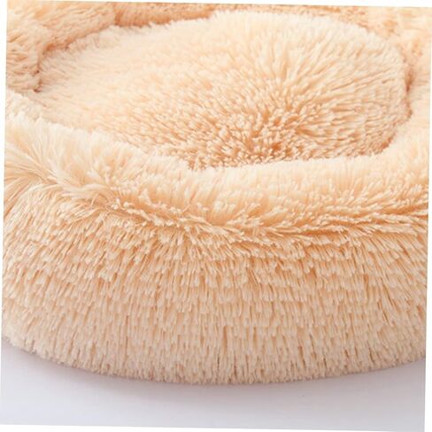 Happyyami Luxury Faux Fur Donut Self Warming Round Cushion for Cats and Cozy Small Beige for Joint Relief and Improved Sleep in Saudi Arabia