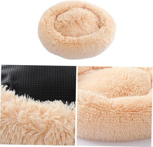 Happyyami Luxury Faux Fur Donut Self Warming Round Cushion for Cats and Cozy Small Beige for Joint Relief and Improved Sleep in Saudi Arabia