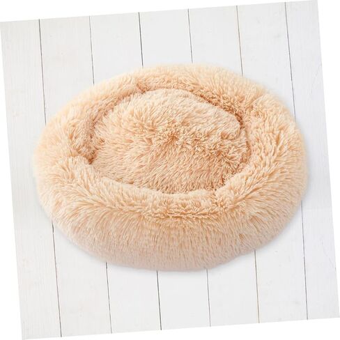 Happyyami Luxury Faux Fur Donut Self Warming Round Cushion for Cats and Cozy Small Beige for Joint Relief and Improved Sleep in Saudi Arabia