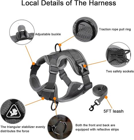 SOLMOONY Small Dog Harness,Soft Mesh Puppy Harness and Leash Set,No Escape Cat Harnesses for Training Walking,Reflective Adjustable Puppy Vest for Small Medium Dogs, Cats (Grey, M) in Kuwait