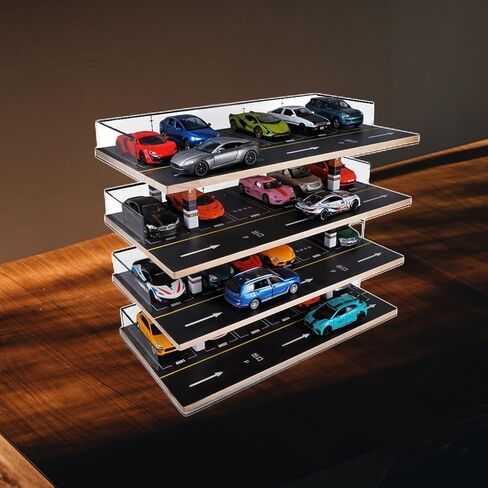 1/64 طراز خشبي للسيارات المصغرة مرآب مرآب للسيارات المصغرة مع غطاء أكريليك لهواة الجمع ديكور المنزل in Kuwait