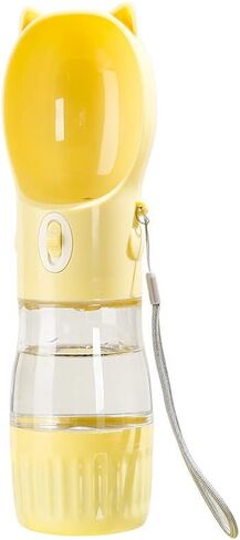 Dog Travel Water Bottle with Food Container – 2-in-1 Portable Pet Water Dispenser, Leak-Proof Dog Water Bottle with Bowl & Lanyard, 250ml/180g Capacity, Yellow in Saudi Arabia