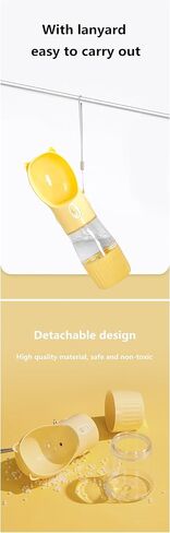 Dog Travel Water Bottle with Food Container – 2-in-1 Portable Pet Water Dispenser, Leak-Proof Dog Water Bottle with Bowl & Lanyard, 250ml/180g Capacity, Yellow in Saudi Arabia