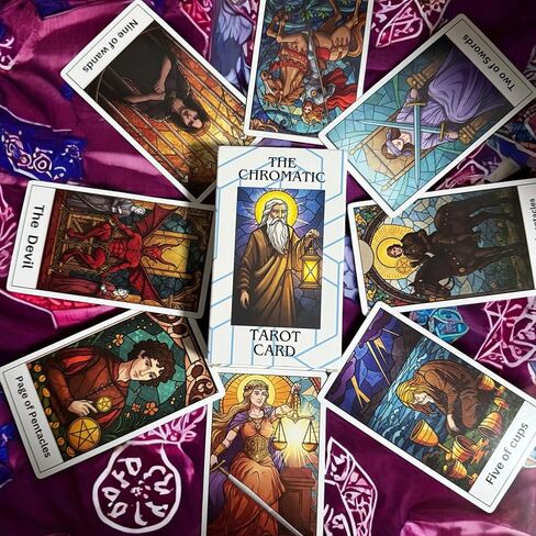 The Chromatic 78 Tarot Card Deck Features Stained Glass-Style Artwork with Bold Colors and fine Detail, Ideal for Beginners and Experts in Tarot, Fortune Telling, or Tarot Card in Saudi Arabia