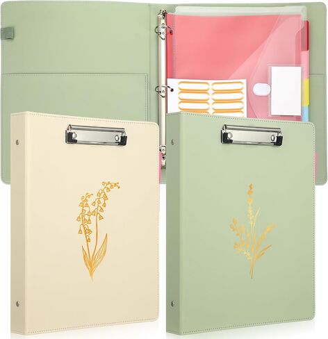 Honoson 2 Sets Leather 3 Ring Binder with Clipboard 1.5 Inch Aesthetic Binders Organizer Fit Letter Sized Paper 13" x 10.2" with 5 Tabs Pockets Dividers Folder and Divider Stickers for School Office in Saudi Arabia