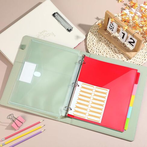 Honoson 2 Sets Leather 3 Ring Binder with Clipboard 1.5 Inch Aesthetic Binders Organizer Fit Letter Sized Paper 13" x 10.2" with 5 Tabs Pockets Dividers Folder and Divider Stickers for School Office in Saudi Arabia