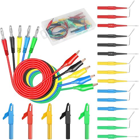 25pcs Automotive Test Leads Kit, Back Probe Alligator Clips, Alligator Clip to 4mm Banana Plug Test Probe Back Probes, Multimeter Electrical Testing 5 Colors Automotive Repair Diagnosis Tools Set in Kuwait
