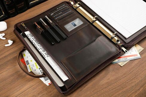 موثق محفظة جلدية مع الحافظة ، وحجم الحرف مفكرة مع مقبض ، ومنظم محفظة العمل للرجال ، والكاكي المظلم in Kuwait