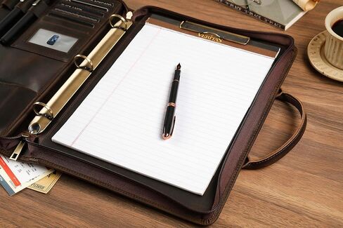 موثق محفظة جلدية مع الحافظة ، وحجم الحرف مفكرة مع مقبض ، ومنظم محفظة العمل للرجال ، والكاكي المظلم in Kuwait