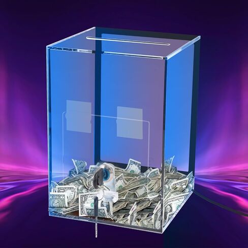 Upgrade Light Up Tip Jar, Light Up Acrylic Donation Ballot Box With Slot Remote Led Light, Lock, Blank Spaces Handwritten Sign, Suggestion Boxes for Voting Bartenders Cafes, Restaurants Change Color in Kuwait