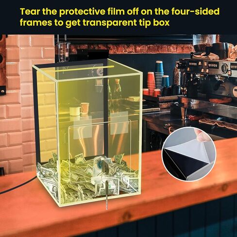 Upgrade Light Up Tip Jar, Light Up Acrylic Donation Ballot Box With Slot Remote Led Light, Lock, Blank Spaces Handwritten Sign, Suggestion Boxes for Voting Bartenders Cafes, Restaurants Change Color in Kuwait