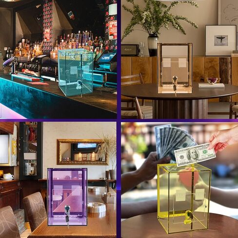 Upgrade Light Up Tip Jar, Light Up Acrylic Donation Ballot Box With Slot Remote Led Light, Lock, Blank Spaces Handwritten Sign, Suggestion Boxes for Voting Bartenders Cafes, Restaurants Change Color in Kuwait