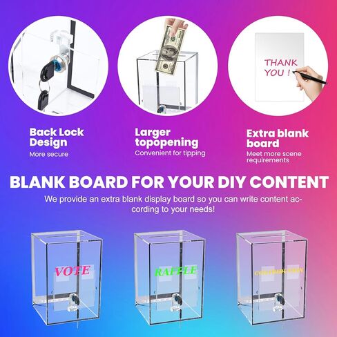 Upgrade Light Up Tip Jar, Light Up Acrylic Donation Ballot Box With Slot Remote Led Light, Lock, Blank Spaces Handwritten Sign, Suggestion Boxes for Voting Bartenders Cafes, Restaurants Change Color in Kuwait