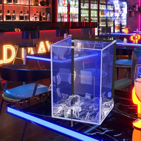 Upgrade Light Up Tip Jar, Light Up Acrylic Donation Ballot Box With Slot Remote Led Light, Lock, Blank Spaces Handwritten Sign, Suggestion Boxes for Voting Bartenders Cafes, Restaurants Change Color in Kuwait