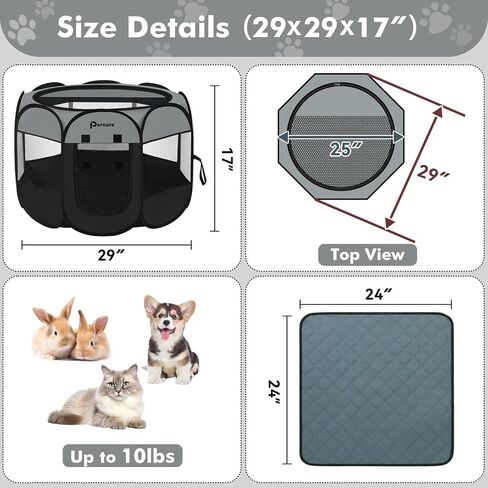 Dog Cat Playpen في الهواء الطلق في الهواء الطلق لاستعادة Cat Dog Cog Puppy بعد الجراحة ، Cage Tent Conting Cage Ideor/Outdoor ، CANDAL CONGE CANNEL مع حالة حمل للسفر (رمادي غامق ، صغير مع وسادة) in Kuwait