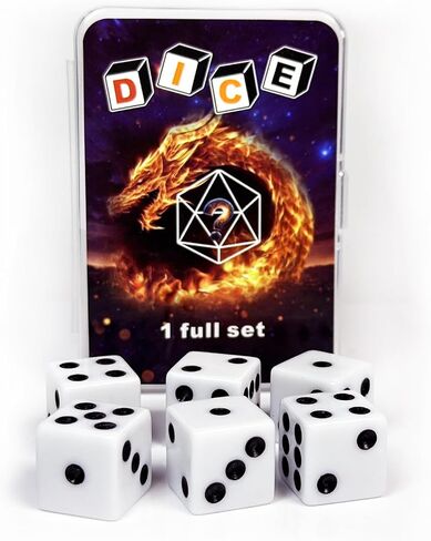 HAOMEJA 6 Pcs 16mm White Dice Set - Standard Opaque D6 Game Dice for Board Games, DND, RPG, Yahtzee, Math Teaching - Classic 6-Sided Dice with Easy-Read Pips, Party Gifts (6 White) in Kuwait