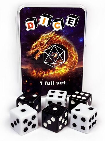 HAOMEJA 6 Pcs 16mm White Dice Set - Standard Opaque D6 Game Dice for Board Games, DND, RPG, Yahtzee, Math Teaching - Classic 6-Sided Dice with Easy-Read Pips, Party Gifts (6 White) in Kuwait