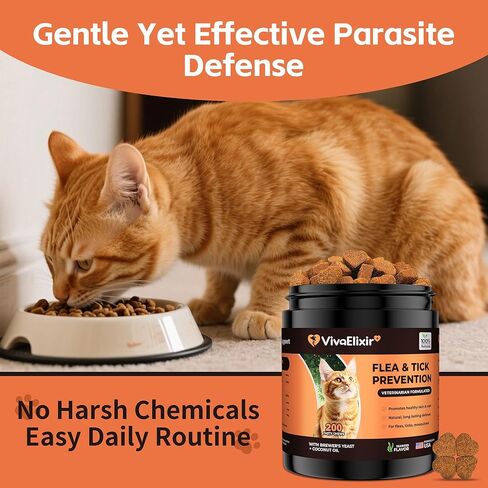 علاج البراغيث والقراد للقطط - البراغيث الطبيعية والوقاية والبعوض مع خميرة Brewer وزيت جوز الهند - صحة البشرة والمعطف ، الدعم المناعي - Vet صاغ 200 مضغ in Kuwait