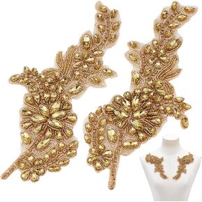 nbeads 2 pcs رقعة راينستون sash ، مطرزة بالخرز الأزهار الزهرية ثلاثية الأبعاد زهرة الديكور الديكور خياطة على بقع للملابس فستان الزفاف الدانتيل الدانتيل ديكور ديكور ، أسود in Saudi Arabia