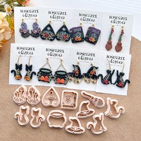 ROSEAUX 12PCS Halloween Polymer Clay Cutters Set for Earrings – Witch, Cat, Cauldron, Diamond, Heart, Hat & More Shapes – Polymer Clay Earring Making Tools with Storage Box & Clean Cut Edge in Saudi Arabia