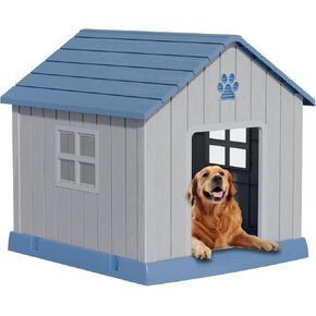 منزل الكلب الداخلي في الهواء الطلق للكلاب الصغيرة إلى الكبيرة الحجم راتنجات الكلاب في الهواء الطلق مع ملجأ جرو التهوية مع أرضية مرتفعة ، سهلة التجميع ، الأزرق in Kuwait