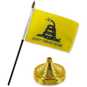 AES Gadsden White Snake Don't Tread on Me 4"x6" Flag Desk Table Stick Gold Base in Saudi Arabia