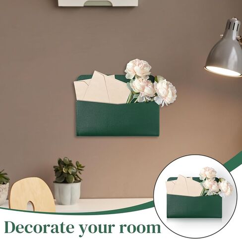 PU Leather Mail Holder Wall Mount Brown PU Leather Letter Holder Vintage Wall File Organizer 2 Ring Binder Hanging File Holder for Decor Storage Letter Postcards Bill Flowers Office Home in Kuwait