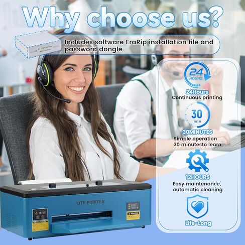 FAFAIR A3 L1800 DTF Printer with White Ink Mixing System & Auto Clean, DTF Printer Bundles Blue, High-Speed DTF Transfer Machine with 1 x Roll of Film, 5 x 250ml Ink and Powder (L1800+Oven+Software) in Kuwait