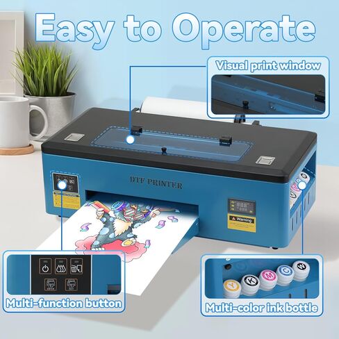 FAFAIR A3 L1800 DTF Printer with White Ink Mixing System & Auto Clean, DTF Printer Bundles Blue, High-Speed DTF Transfer Machine with 1 x Roll of Film, 5 x 250ml Ink and Powder (L1800+Oven+Software) in Kuwait