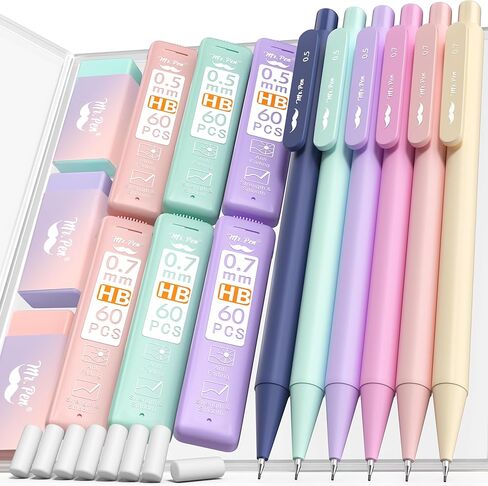 Mr. Pen- Pastel Mechanical Pencil مجموعة مع عبوات ومحركات الرصاص ، 6 حزمة ، أحجام 2 ، 0.5 0.7 مم ، مجموعة أقلام ميكانيكية جمالية in Kuwait