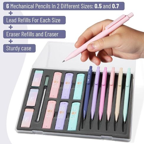 Mr. Pen- Pastel Mechanical Pencil مجموعة مع عبوات ومحركات الرصاص ، 6 حزمة ، أحجام 2 ، 0.5 0.7 مم ، مجموعة أقلام ميكانيكية جمالية in Kuwait