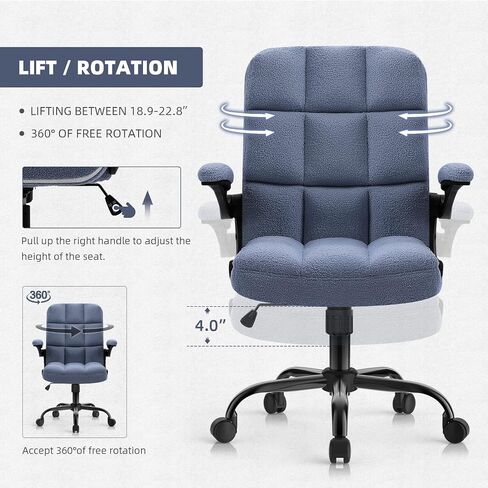 SEATZONE Executive Office Desk Chair High Back Ergonomic Task Chair Computer Faux Fur Chair Home Office Chairs with Lumbar Support, Blue in Saudi Arabia