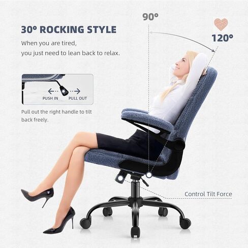 SEATZONE Executive Office Desk Chair High Back Ergonomic Task Chair Computer Faux Fur Chair Home Office Chairs with Lumbar Support, Blue in Saudi Arabia